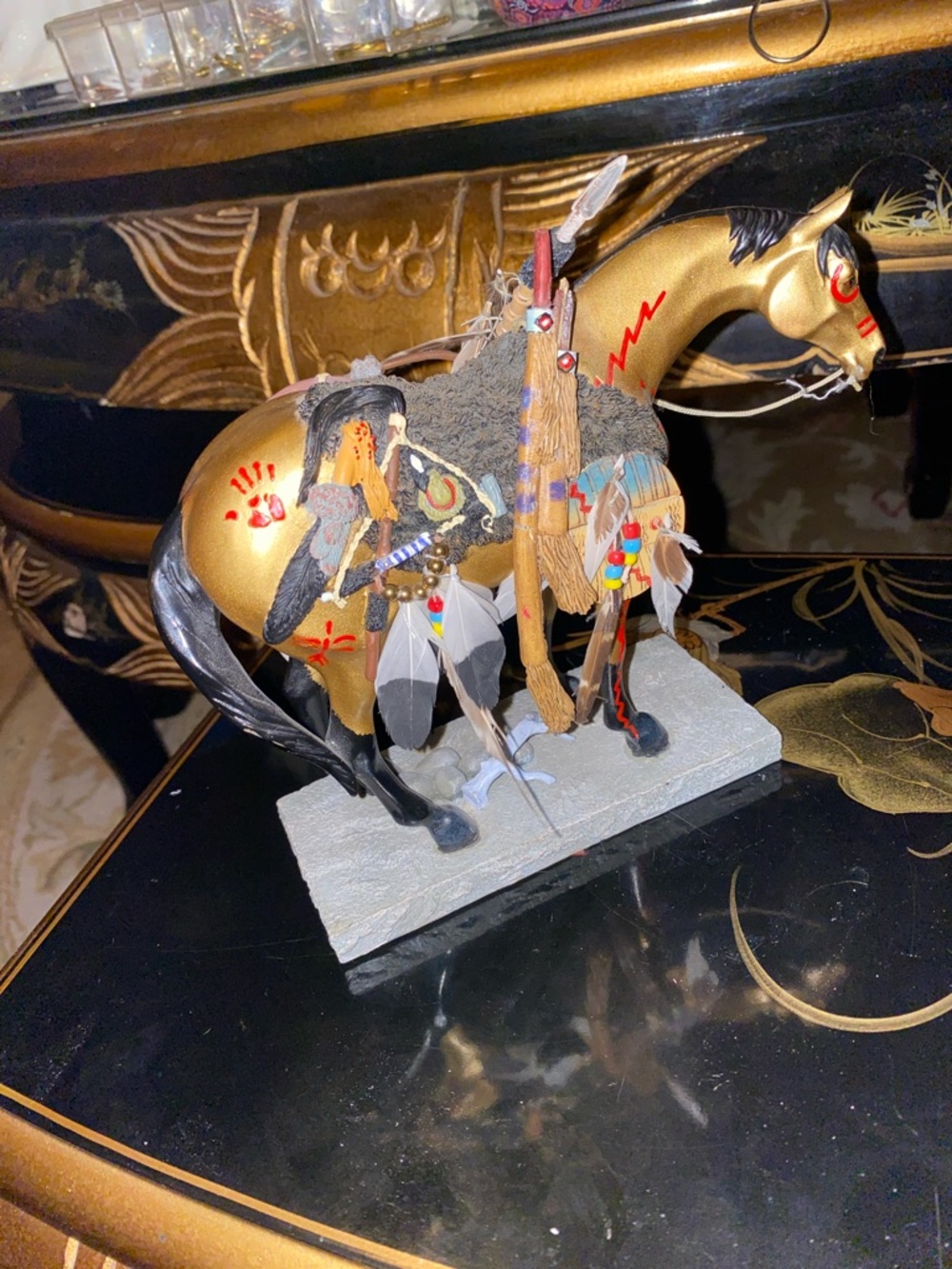The Trail Of Painted Ponies Medicine Gold and Black Native Warrior Horse Figuri - Picture 7 of 7